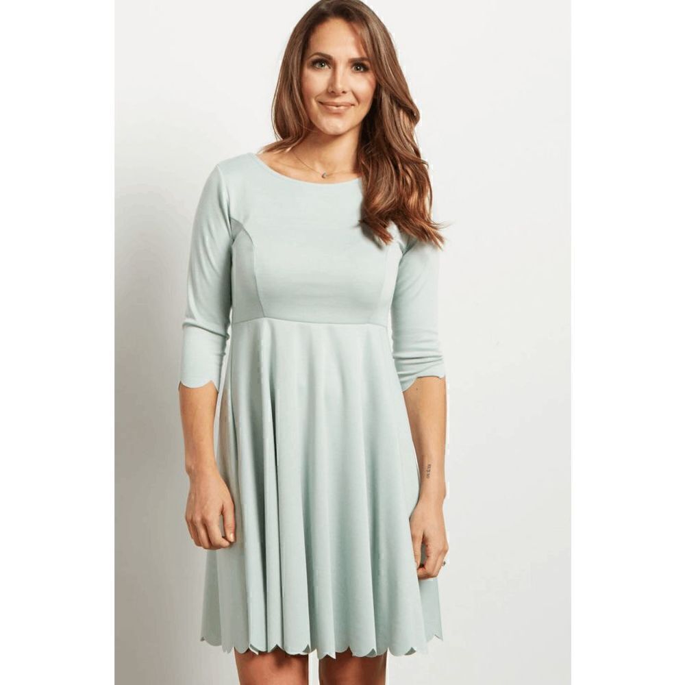 PinkBlush Womens 3/4 Sleeve Scalloped Hem Maternity Dress Mint Sz S